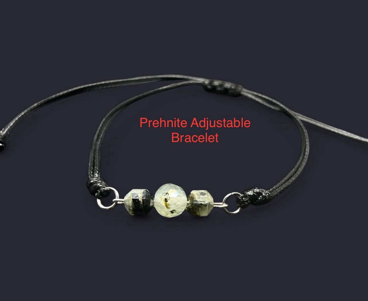 Prehnite Genuine Stone Adjustable Wax Cord Bracelet