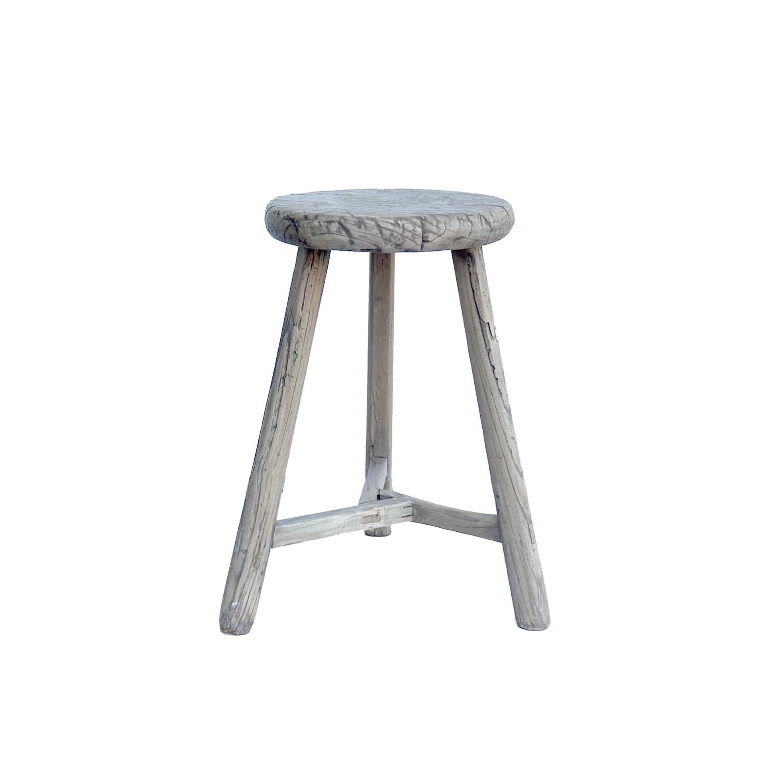 Rustic Raw Rough Wood Grain Round Top Tri-Legs Stool Side Table ws4570