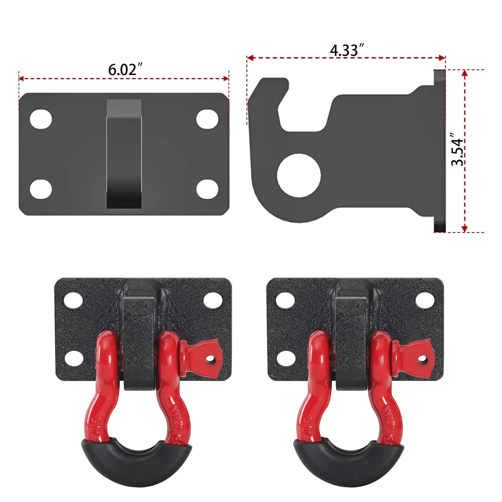 2PCS Front Tow Hook Mount Brackets & D-Ring Shackles For 2010-2020 Ram 2500/3500