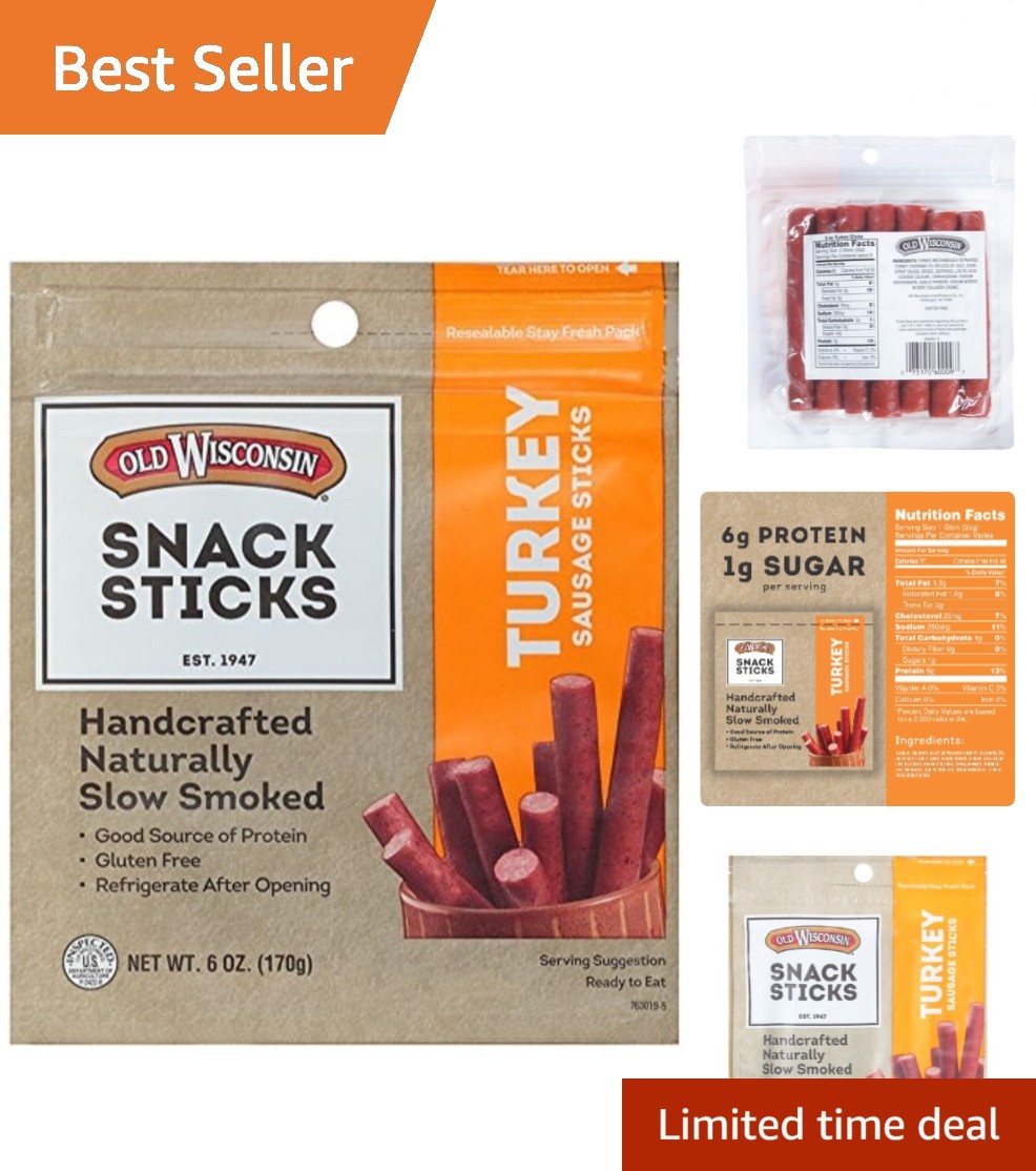 Naturally Smoked Turkey Sausage Snack Sticks - 6 Oz Gluten Free & High Protein