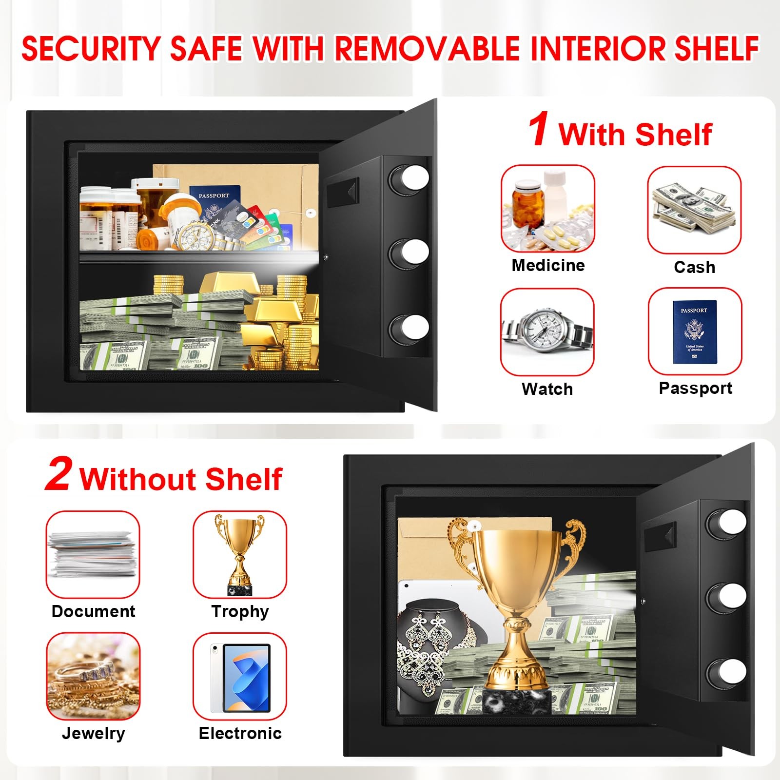 1.3 Cuft Safe Box Fireproof Waterproof, Digital Security Cuft, Black
