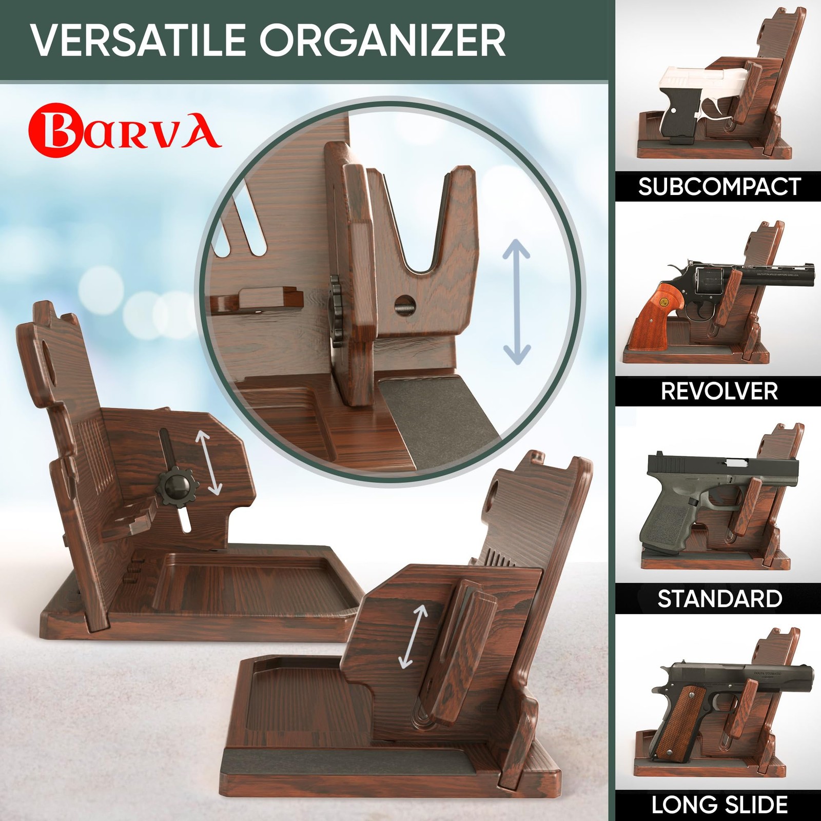 BarvA 2 Phone Docking Station | Patented Adaptive Wood Gun Large, Dark Walnut