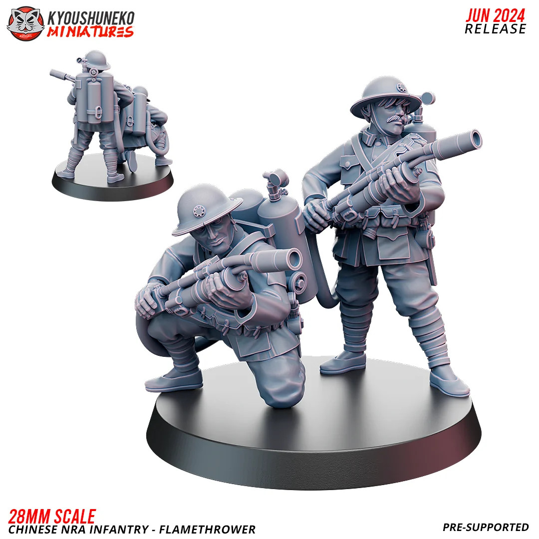 Chinese NRA Infantry - Flamethrower - 28mm WW2 Army - Resin Tabletop Miniature