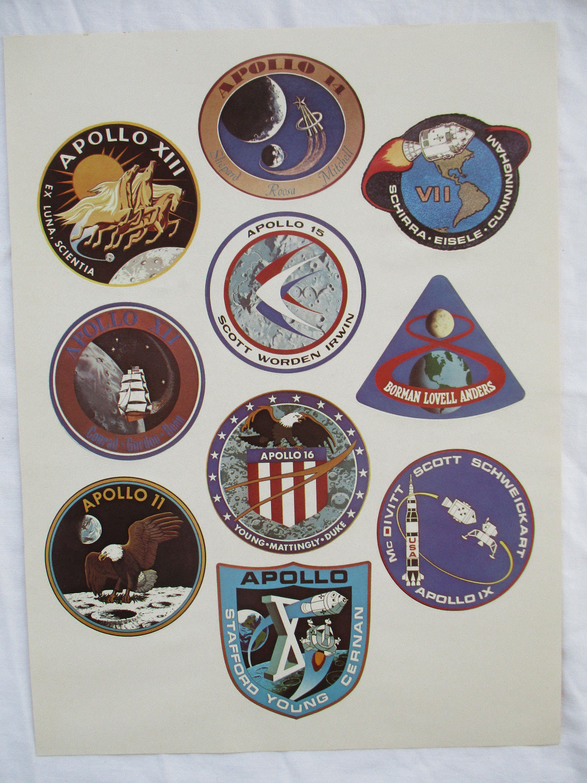 VINTAGE NASA APOLLO MISSIONS 7-16 STICKER SHEET SET - MINT