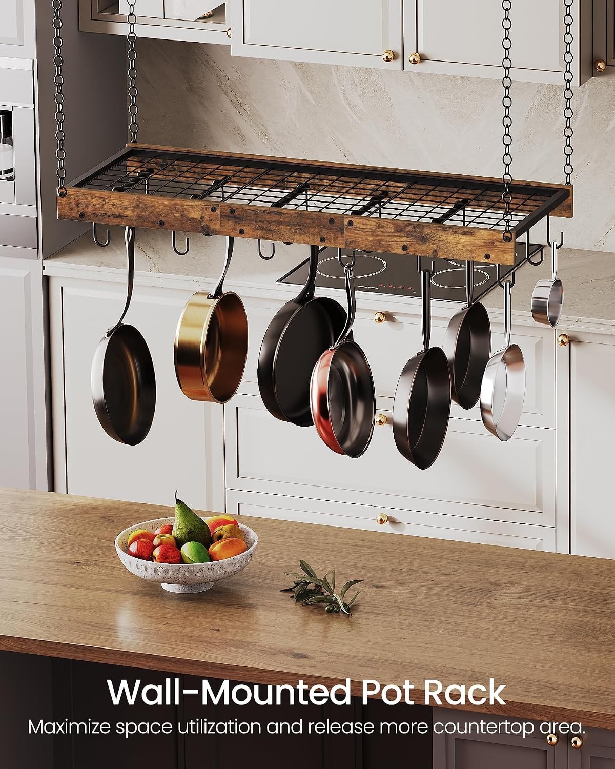 Hanging Pot Rack, Ceiling Wall Mounted Pot Rack for Kitchen, Industrial Style...