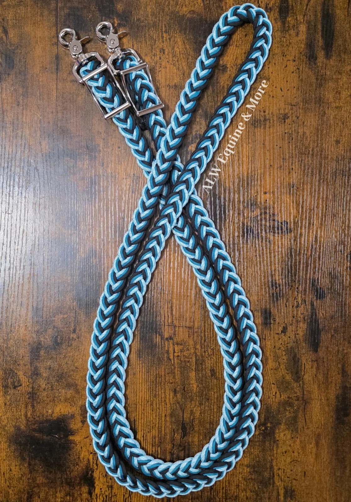 BRAND NEW Teal, Turquoise, & Black 8ft Adjustable Paracord Reins By ALW Equine