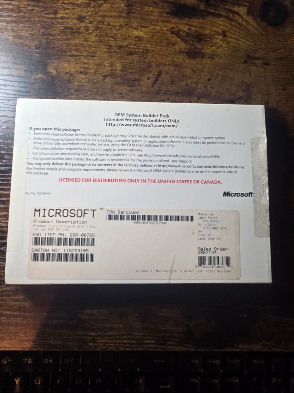 WINDOWS VISTA ULTIMATE W/PRODUCT KEY ENGLISH 32 BIT 1PK - PREOWNED