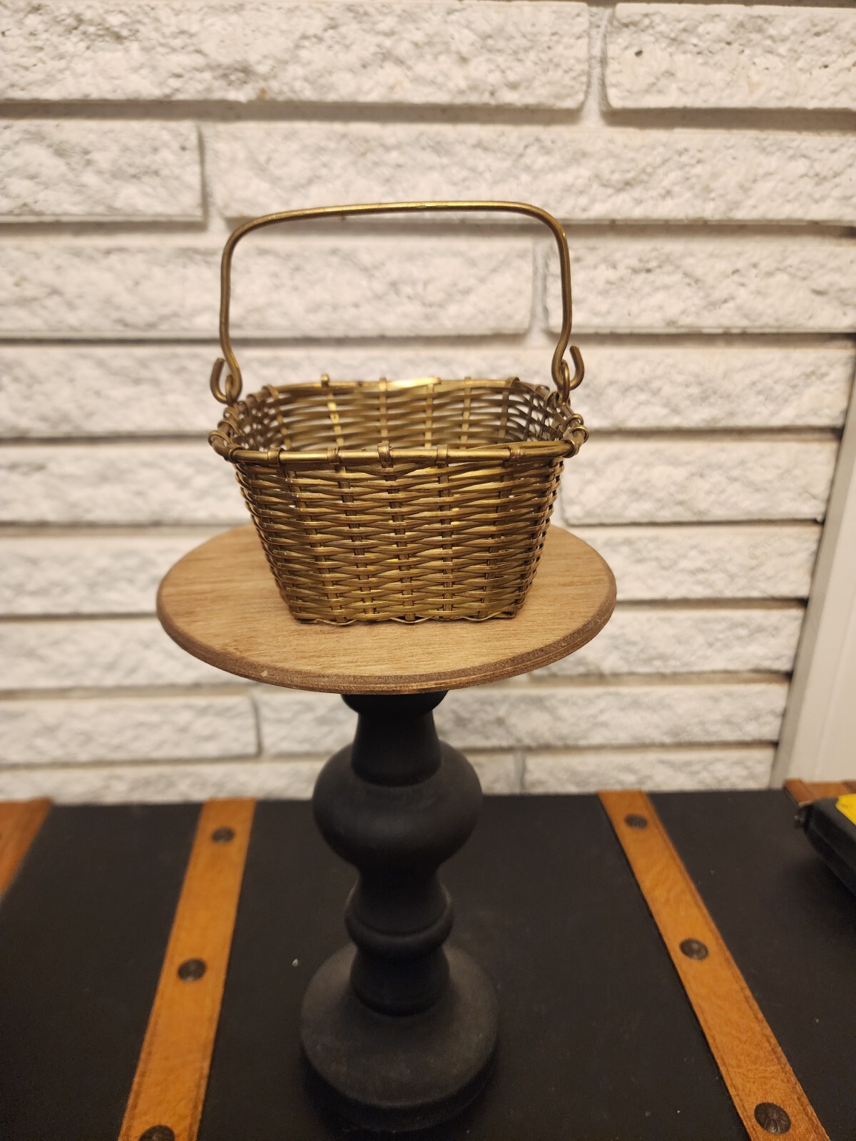 Brass Basket with handle 4 1/2" x 2 1/2" Pre owned Good Condition