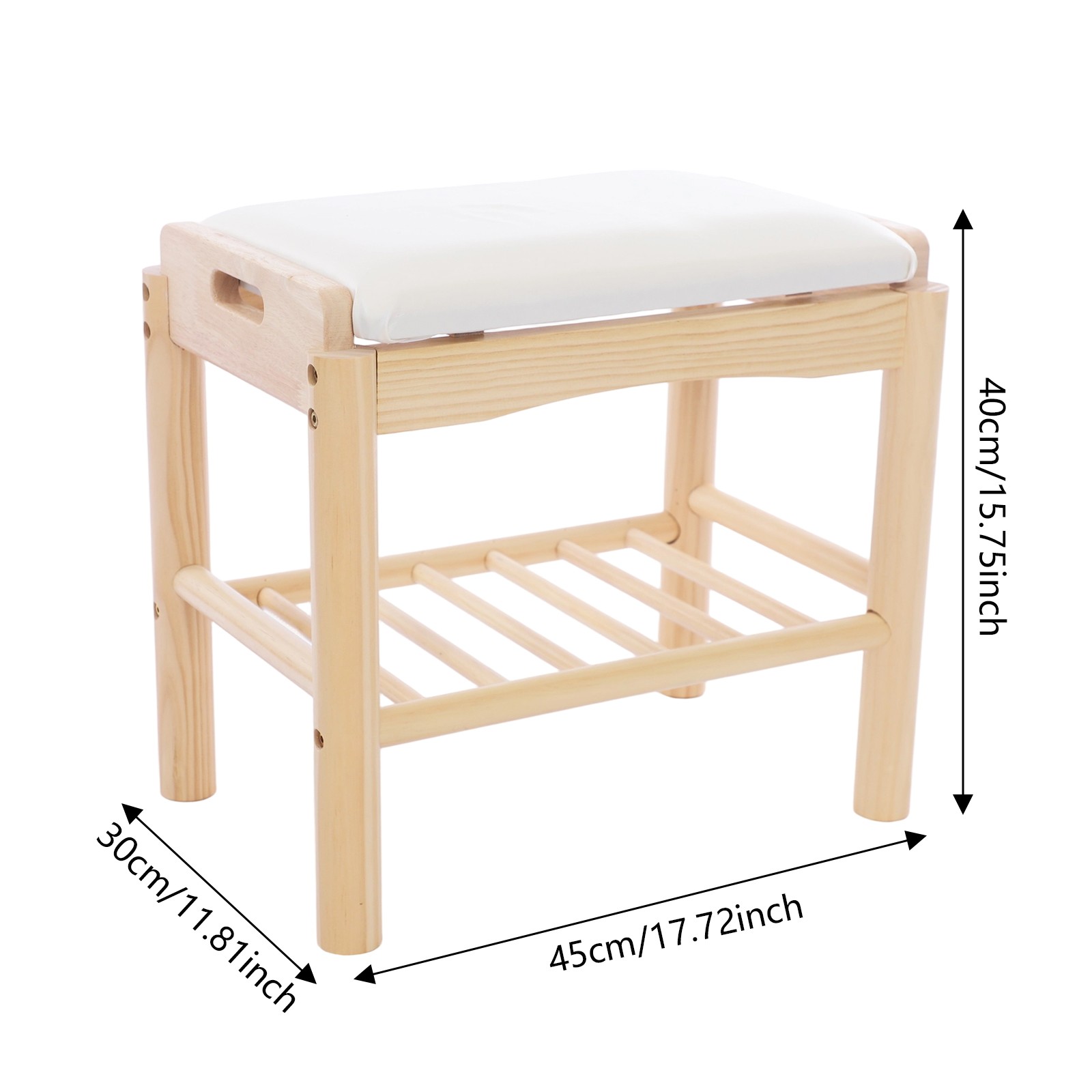 Pine Wood Shoe Storage Bench for Entryway Shoe Bench with Cushion 45*30*40cm USA