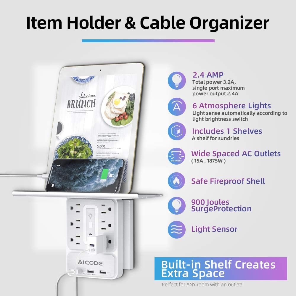 Socket Outlet Shelfwall Outlet Surge Protector6 Electrical Outlet Splitter With