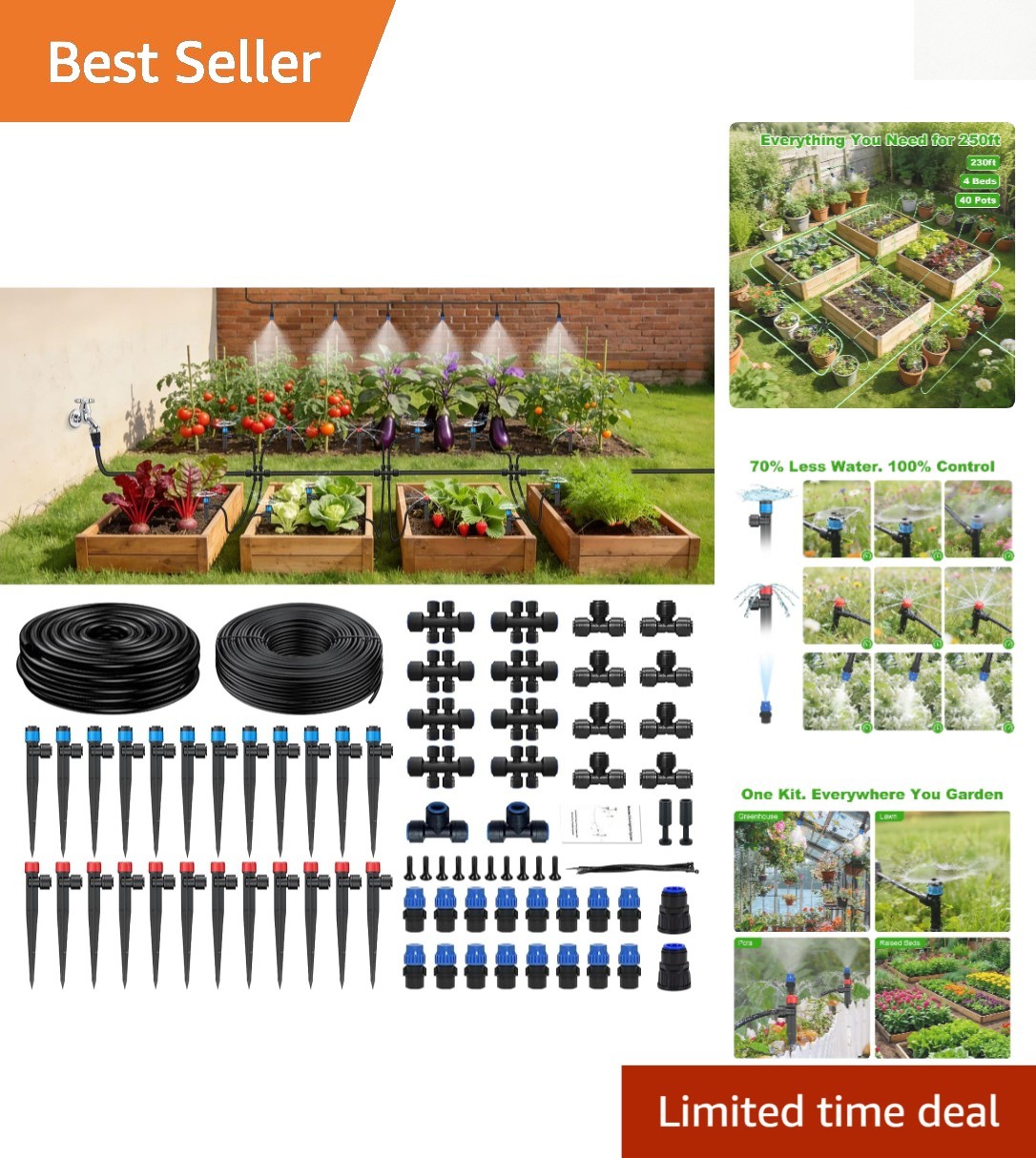250FT DIY Drip Irrigation Kit - Automatic Watering Solution for Home Gardens