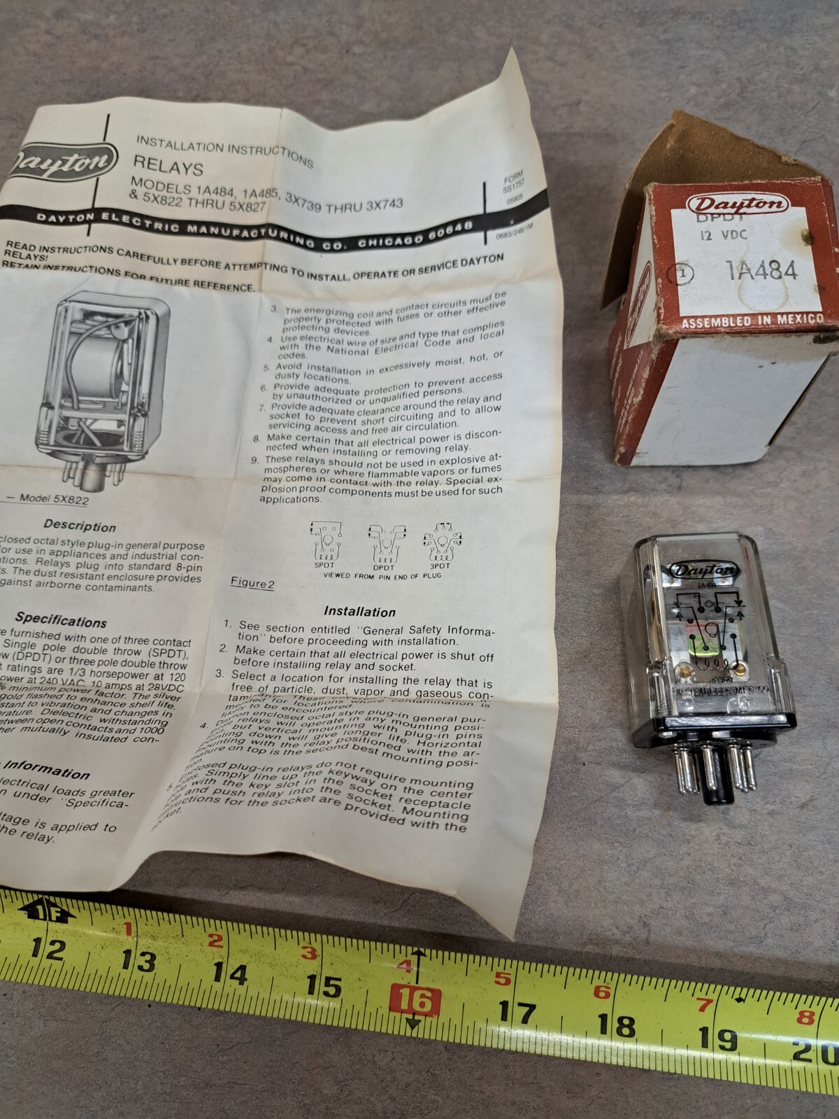 Vintage New Old Stock Dayton Relay 1A484 12 volt 8 pin