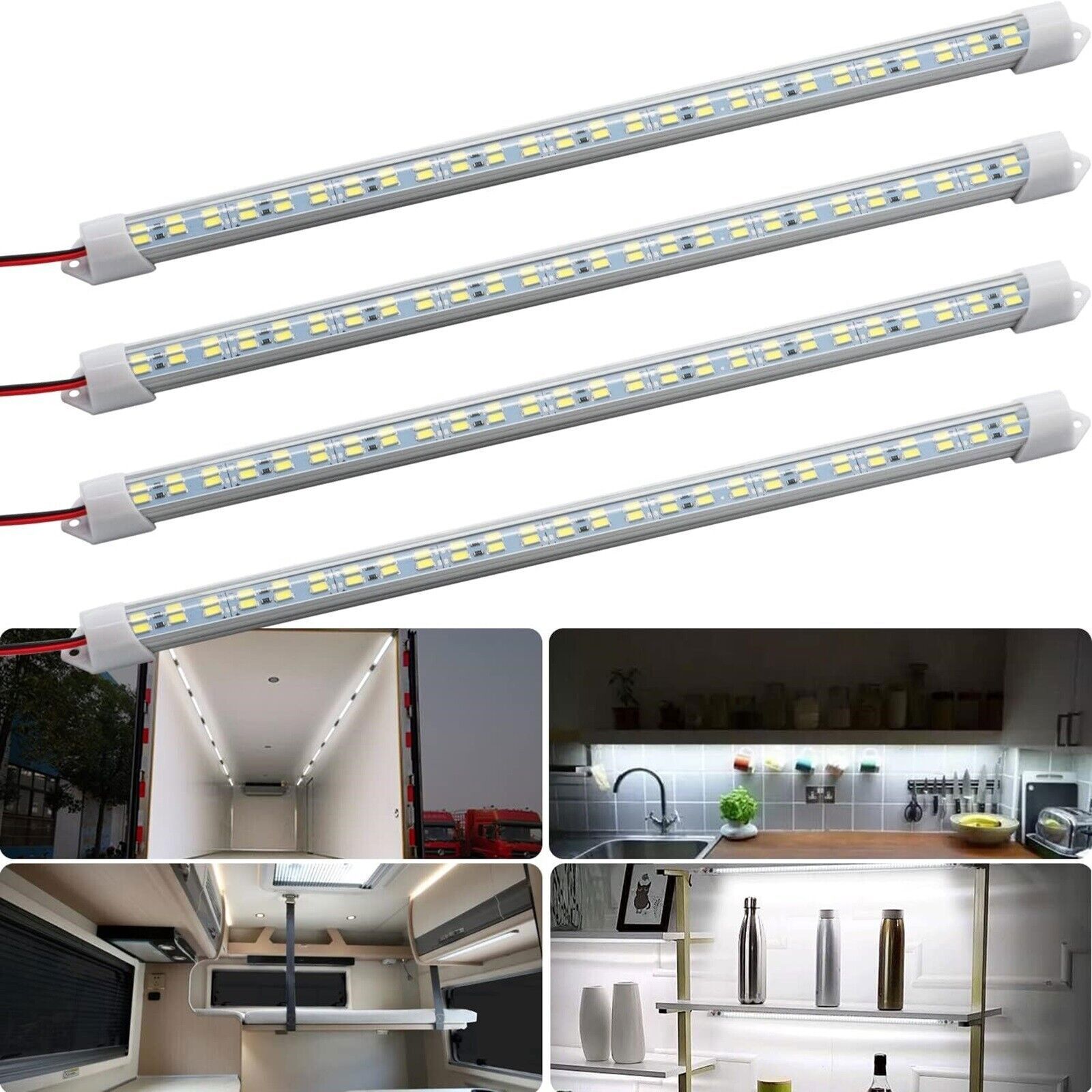 4x 48 LED Light Strip 6000K Interior LED Light Bar For RV Camper Truck Motorhome