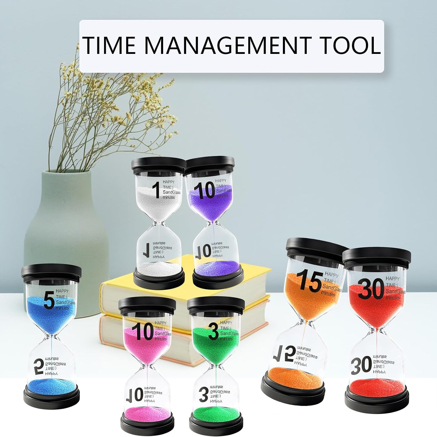 3 Minute Sand Timer for Classroom, Plastic Hourglass Sand Clock, Acrylic Small H