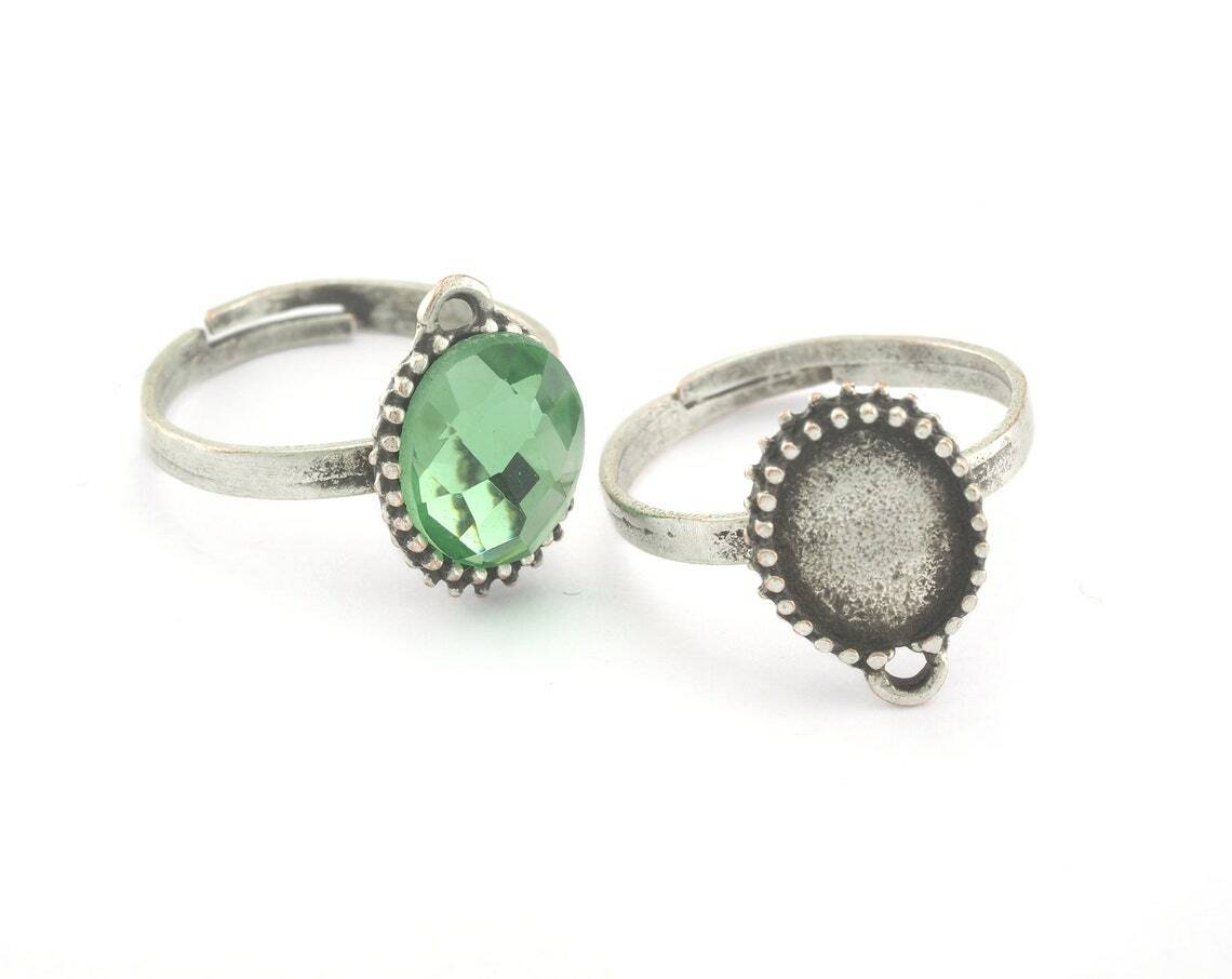 Ring Adjustable Ring Bezel  Loop Antique Silver Plated brass 17mm 7US  size 2678