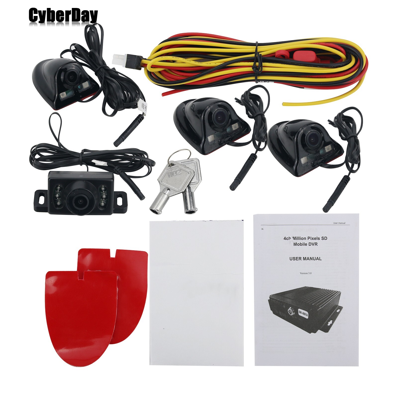 4CH Vehicle Car Mobile DVR Security Video Recorder SD +4 CCD Camera Cable Remote