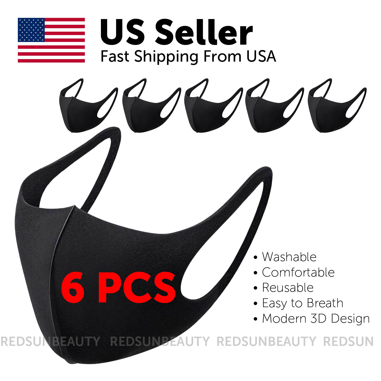 (Pack of 6) Face Mask  Fashion Face Mask Washable Reusable Unisex Adult