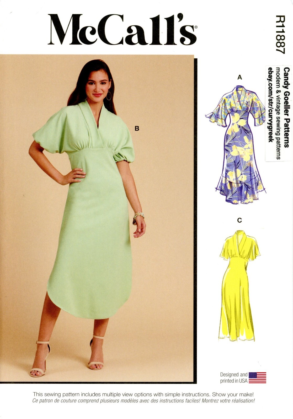 McCall's R11887 Empire Waist Dress w Shawl Collar Neckline Sz 16-24 UNCUT M8406