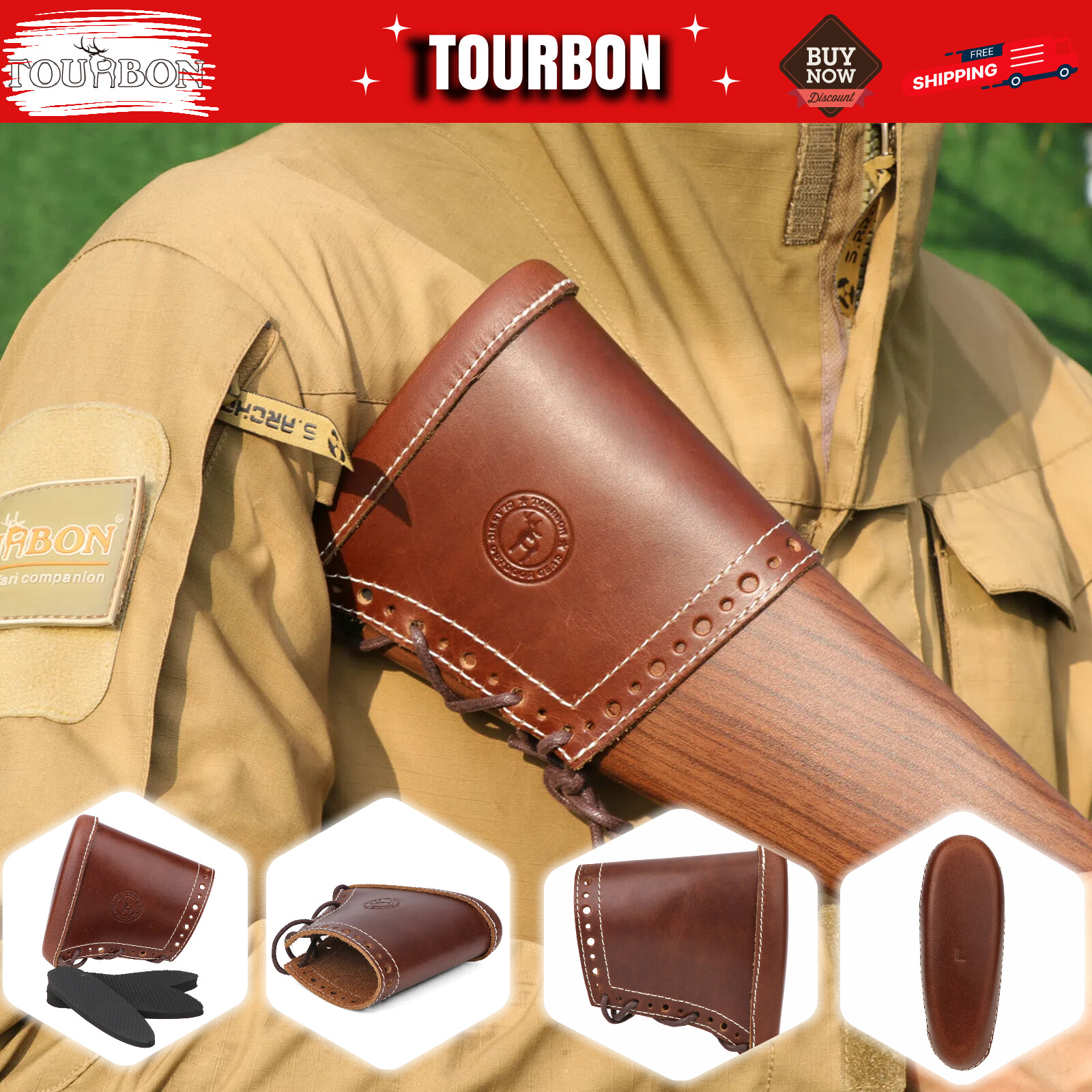 Hunting Leather Rifle Stock Cushion Slipon Shotgun Recoil Pad Adjustable-TOURBON