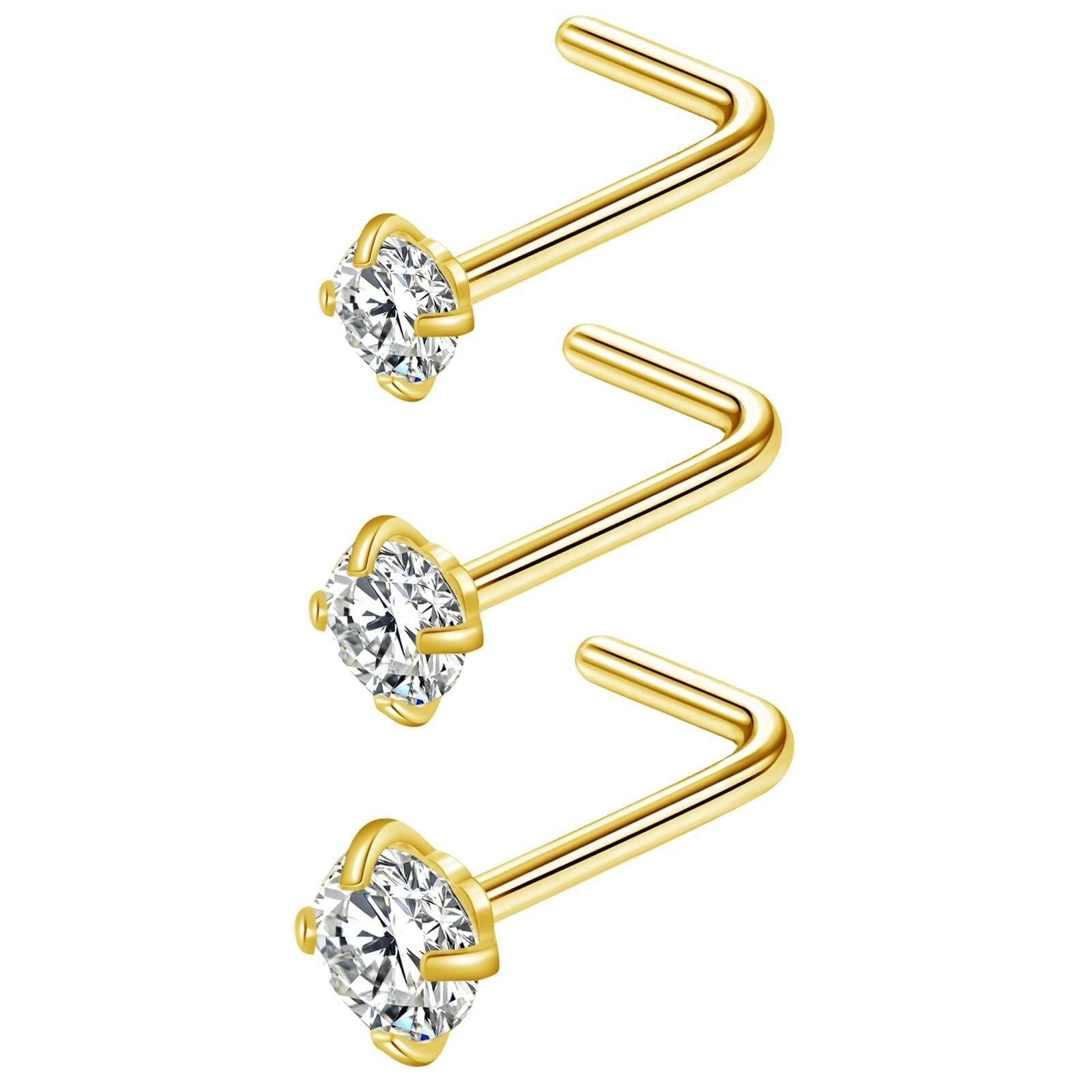 Zifoan 3 Pcs Stainless Steel Nose Rings Studs 20 Gauge L Shaped Curved Nose P...