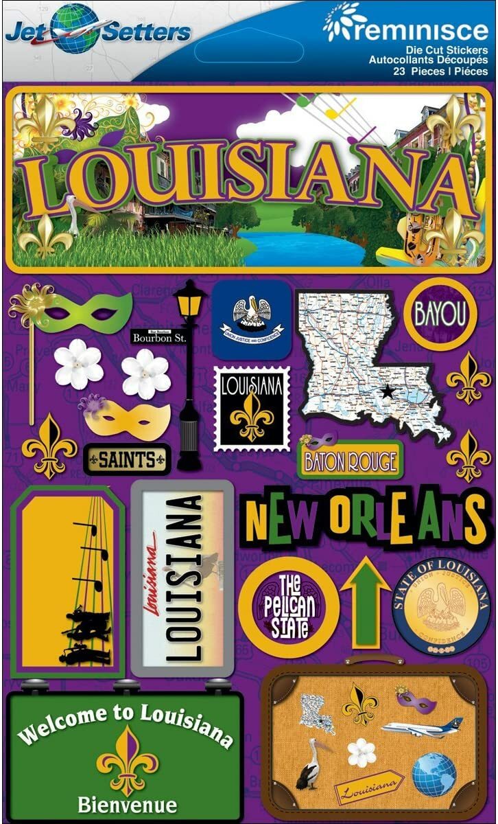 Reminisce Jet Setters Dimensional Stickers-Louisiana (Pack of 2)