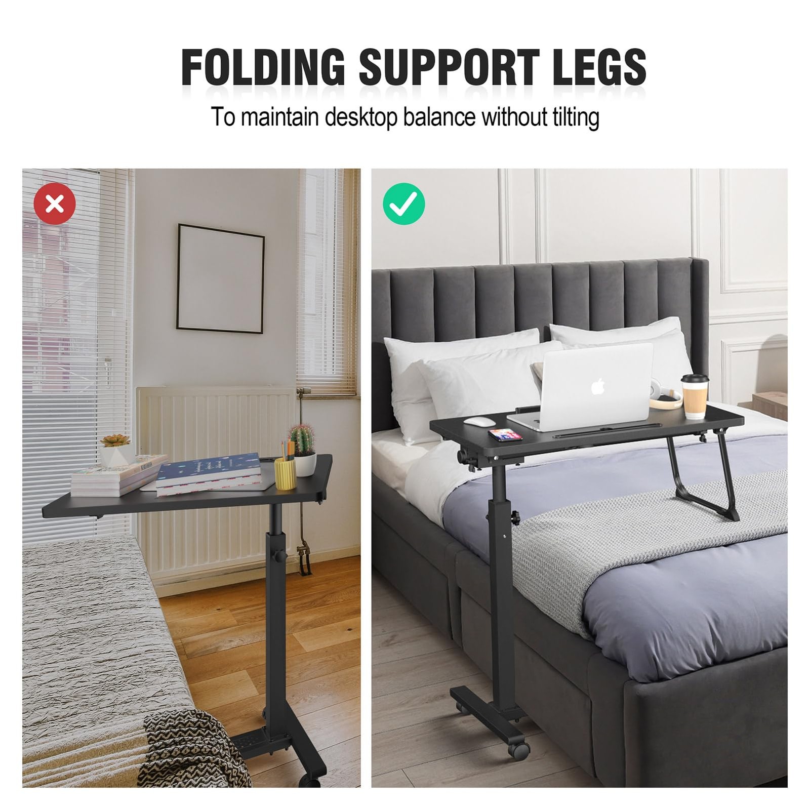 Eocnrhe Adjustable Overbed Bedside Table Hospital Bed Table Wheels Portable Roll