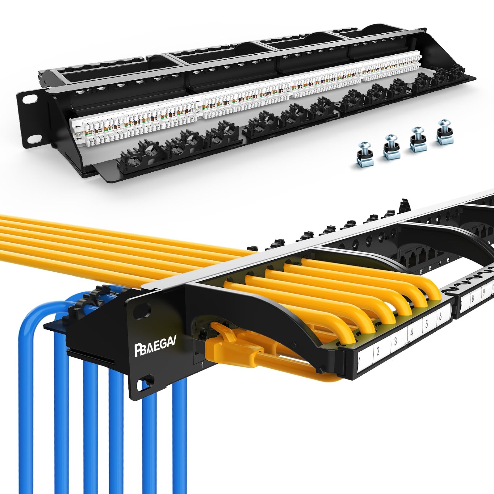 Keystone Patch Panel 24 Port Cat6 10Gbps Network Panel 1U 19 Inch Rackmount