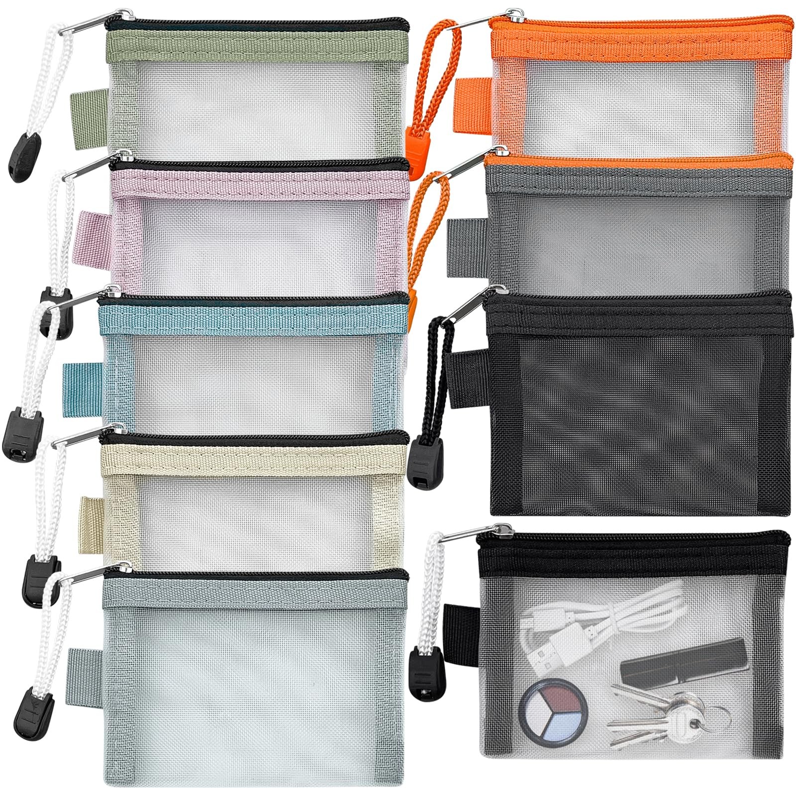 Aswewamt 9 Pcs Mini Zipper Mesh Bags, 4.3" x 3" Small Nylon Small, Colorful