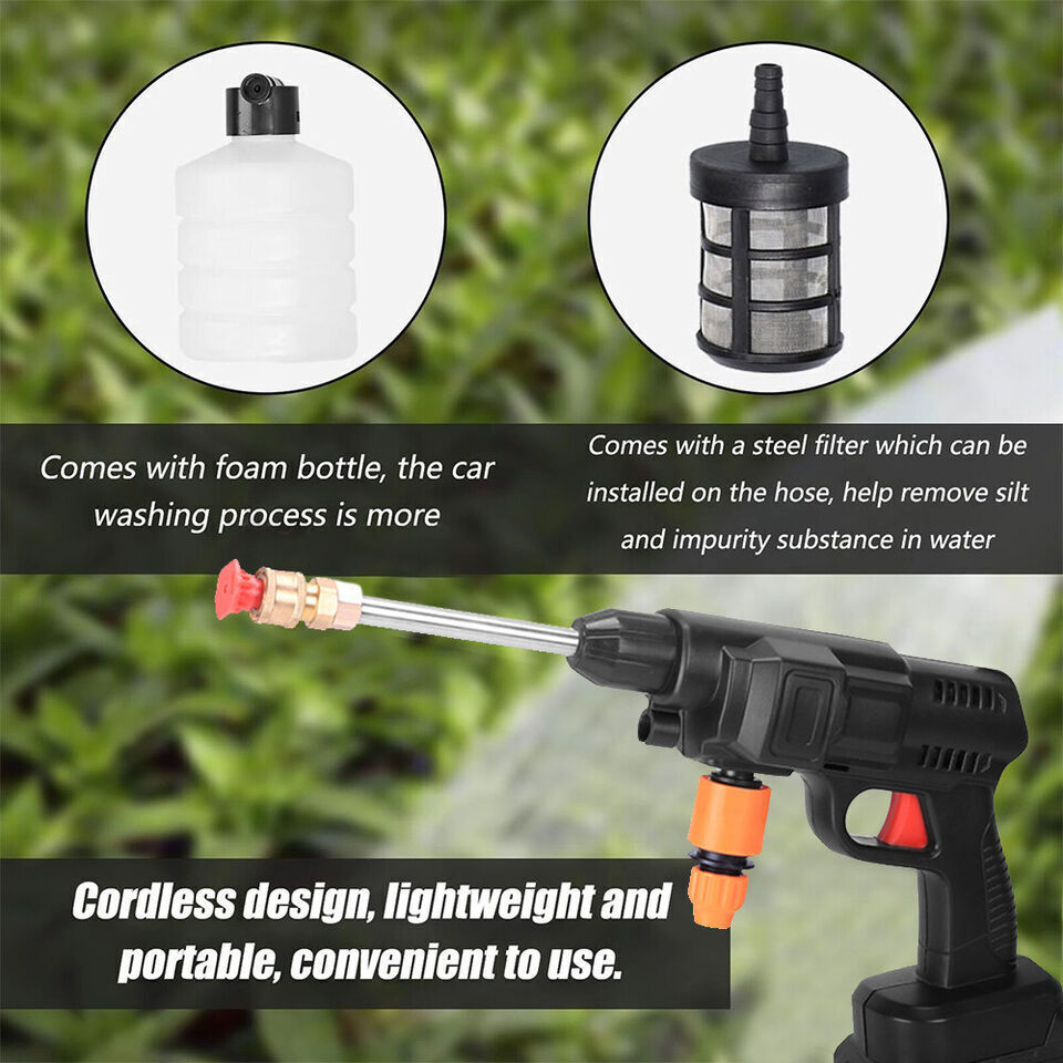 Portable Cordless Electric High Pressure Water Spray Gun Car Washer Cleaner Tool