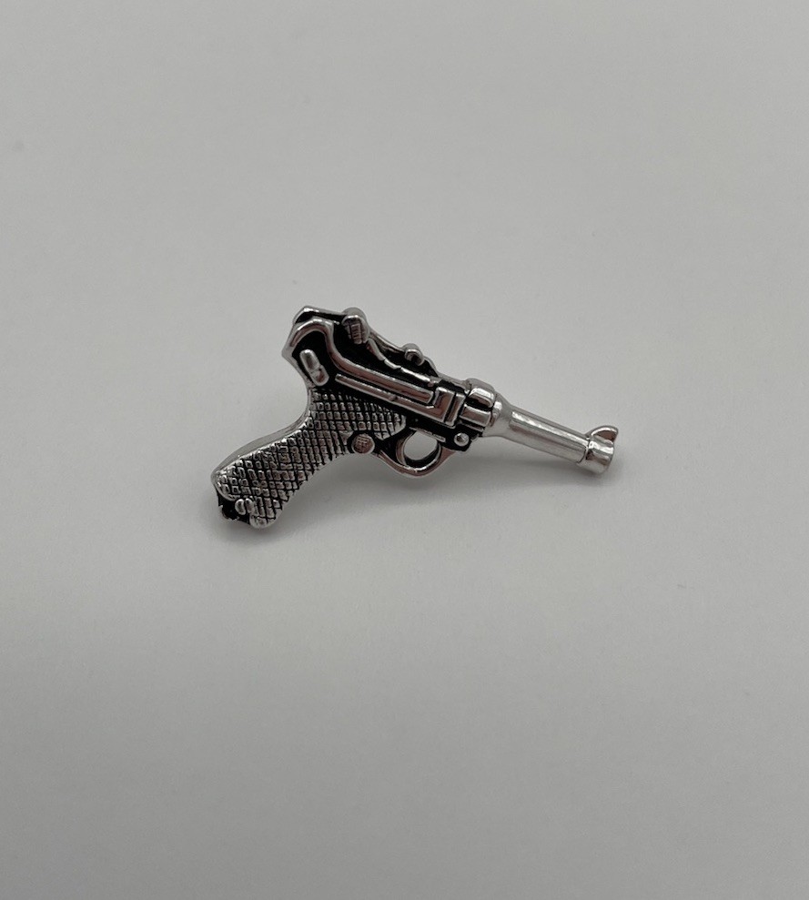 Vintage Luger Germany Gun Pistol Cap Lapel Pin Silver Toned FREE SHIPPING