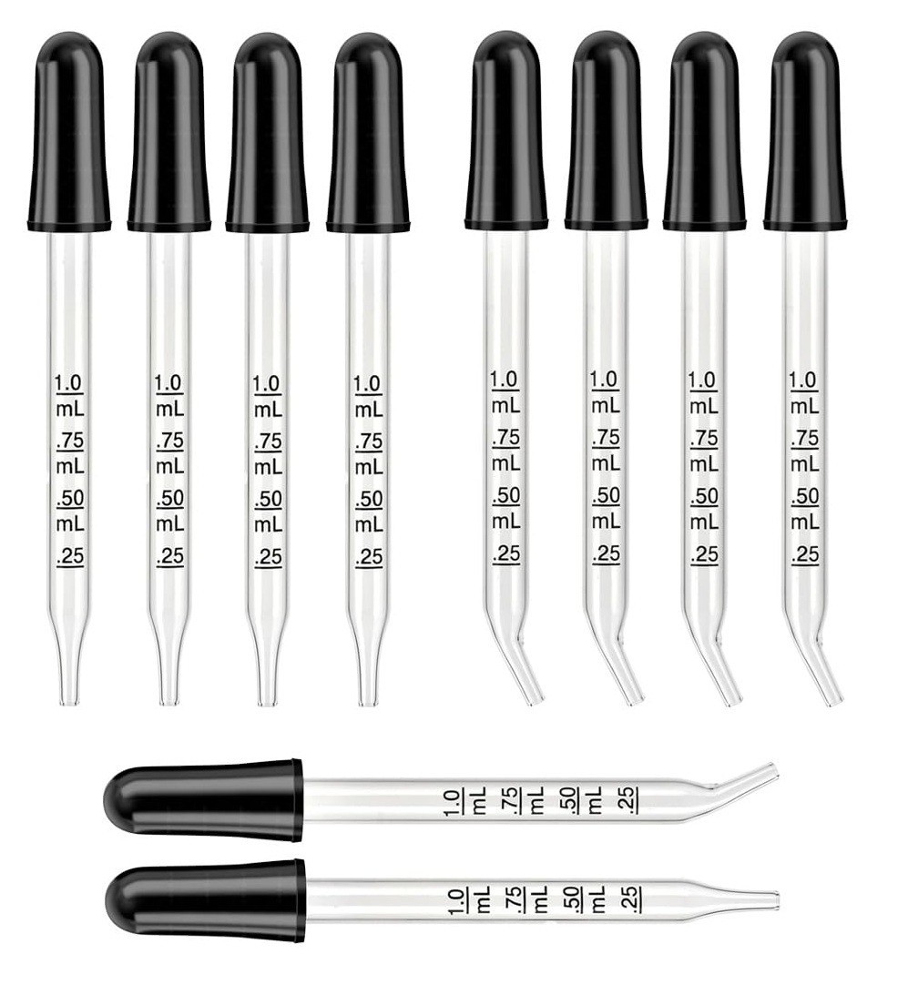 10Pcs Eye Dropper Bent & Straight Tip 1ml Calibrated Pipette Dropper for Oil