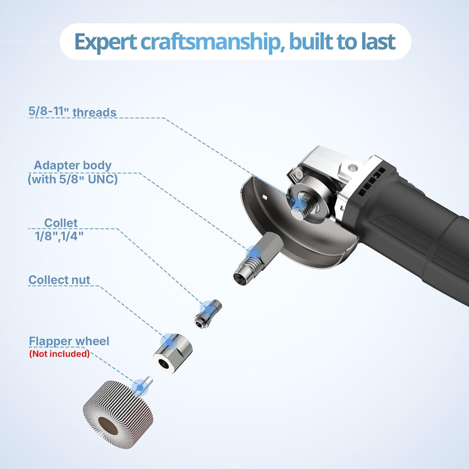 Stainless Steel Angle Grinder Adapter with 2 Collets 1/4" & 1/8"