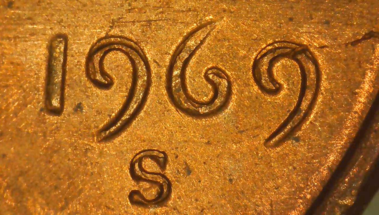 1969 S Lincoln Cent- Machine Doubling on Date, MM & Last T of TRUST- UNC. Red