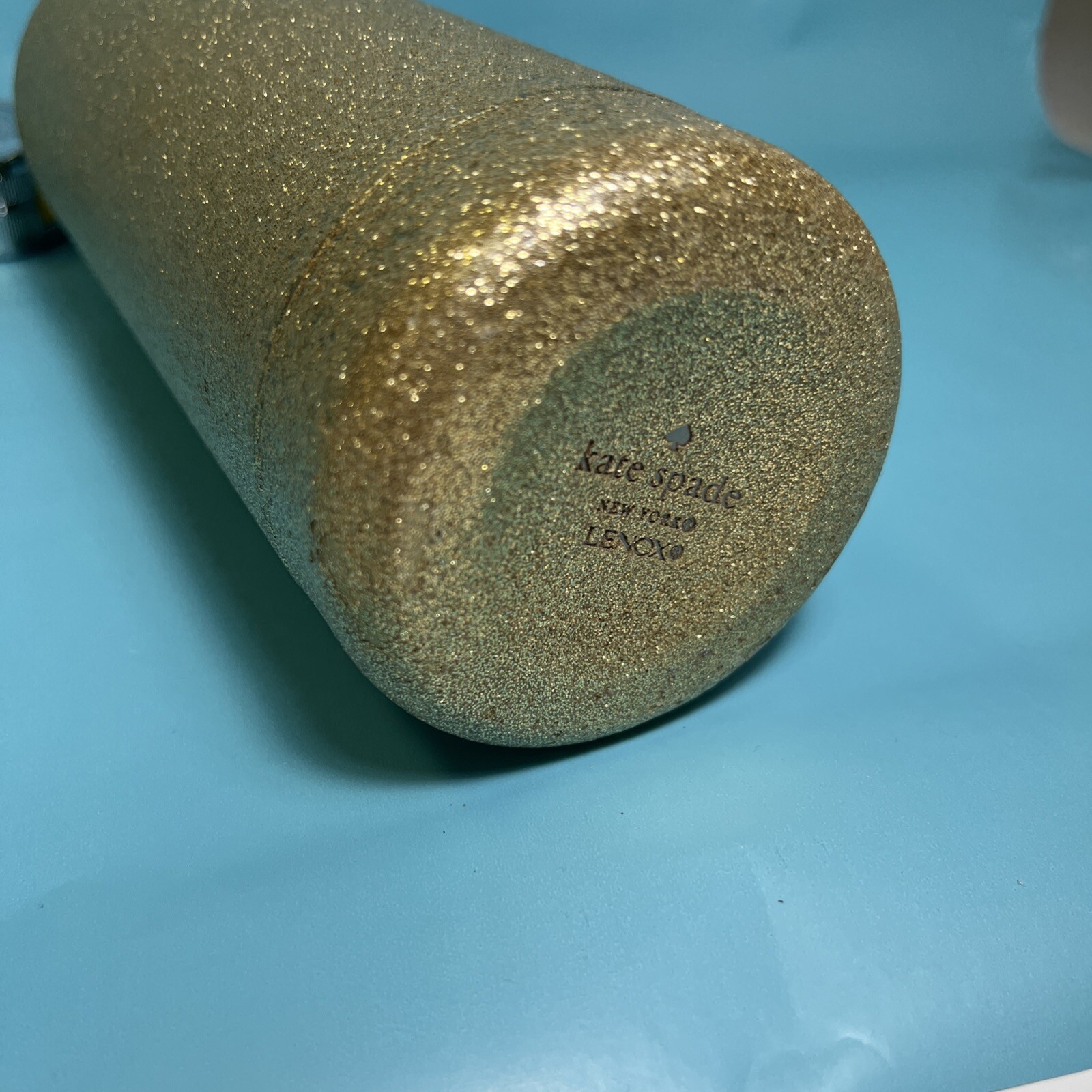 Lenox Kate Spade Gold Glitter Stainless Steel Water Bottle Thermos 17 Oz