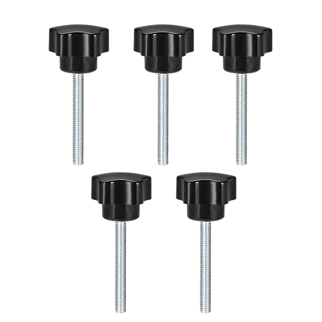 5 Pcs Star Knobs Grips M5 x 60mm Male Thread  Steel Zinc Stud Black PP