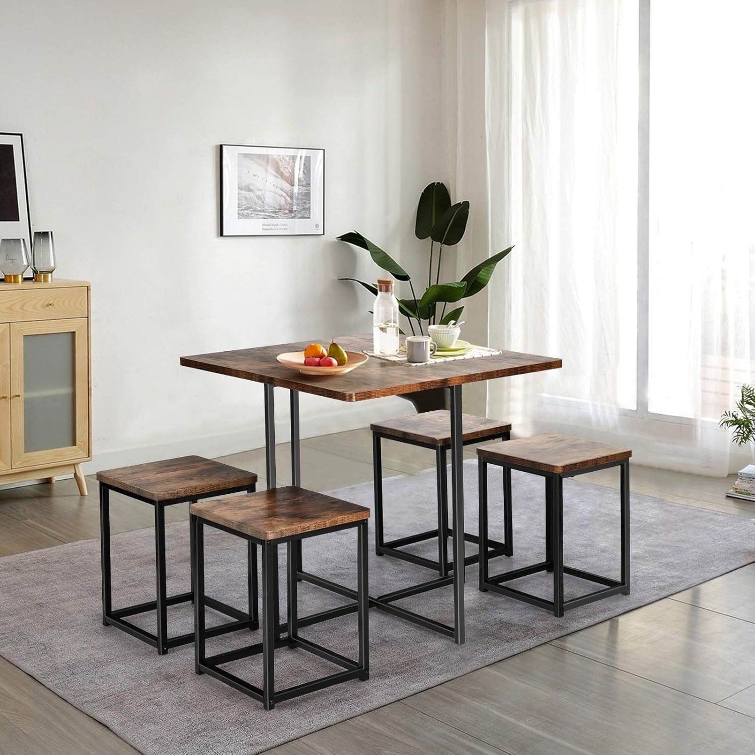 5 Piece Dining Table Set Dining Set 4 W/ Square Stools Small Kitchen Table Set