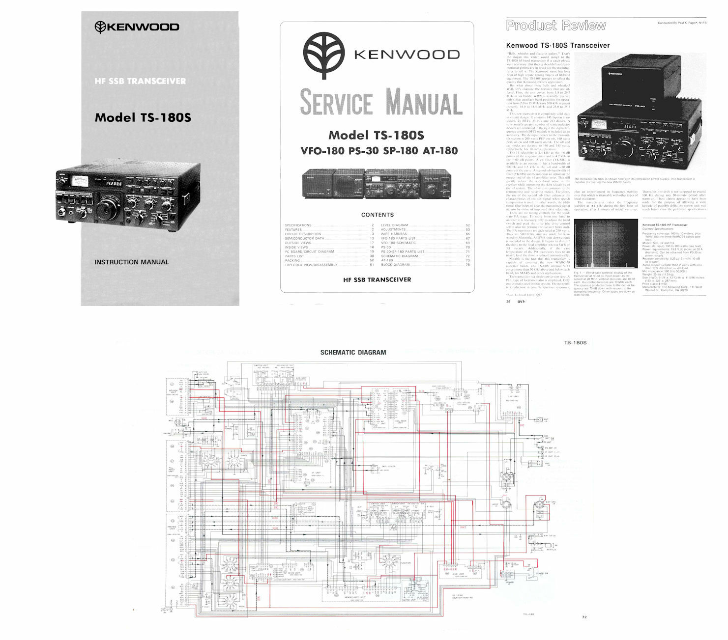 KENWOOD TS-180S INSTRUCTION + SERVICE MANUAL + 11x17 SCHEMATIC + REVIEW