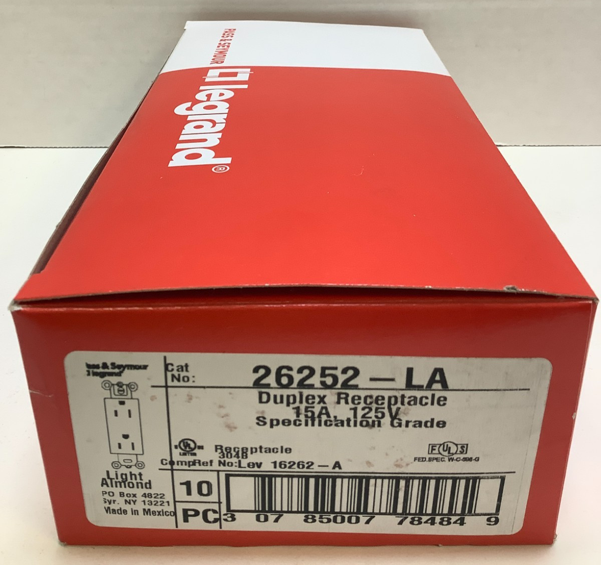 Legrand TR26252-LA Specification Grade Receptacle, 15A/125V, Light Almond, 10pk