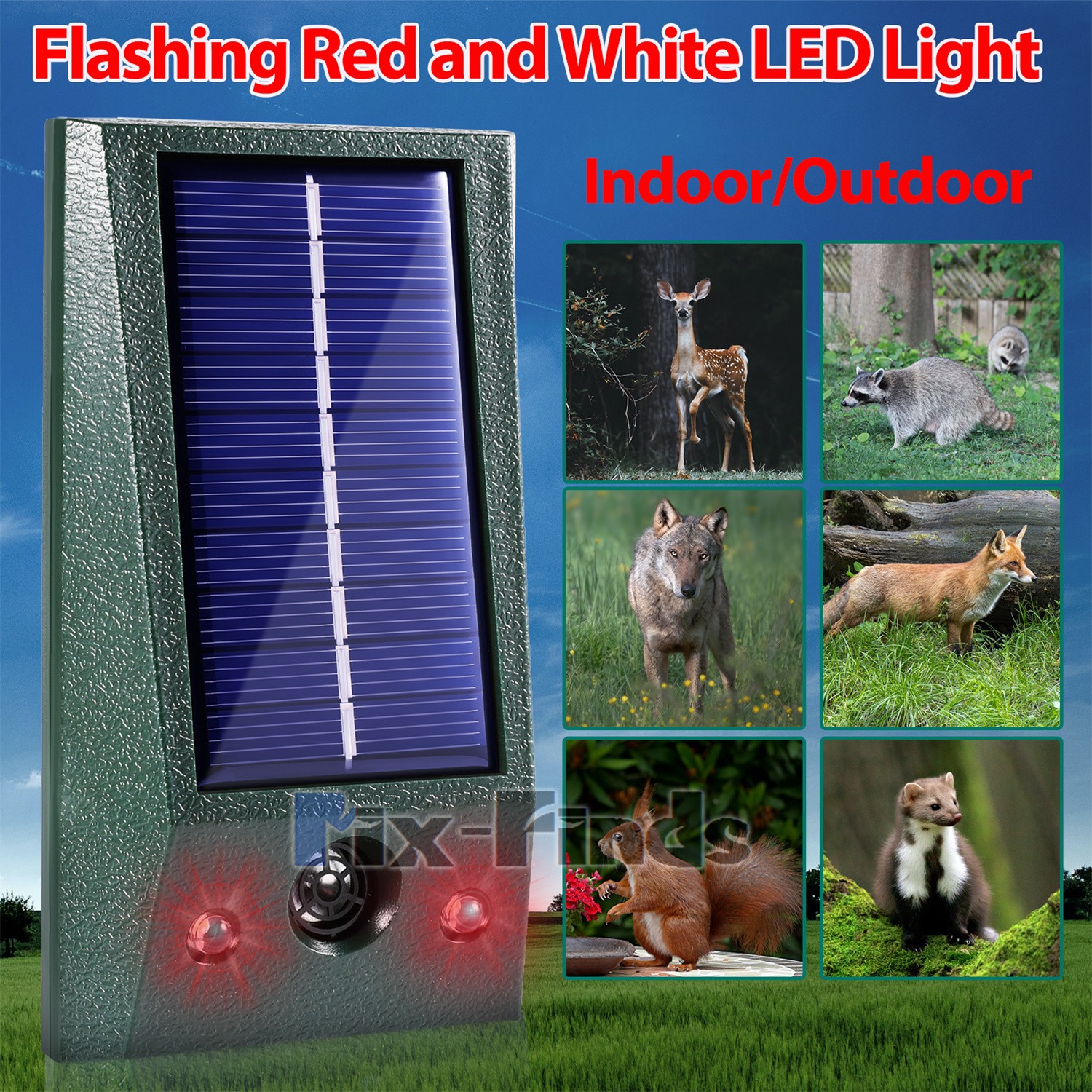 USB/Solar Ultrasonic Animal Repeller LED Pest Repellent Cat Dogs Deer Rat Garden