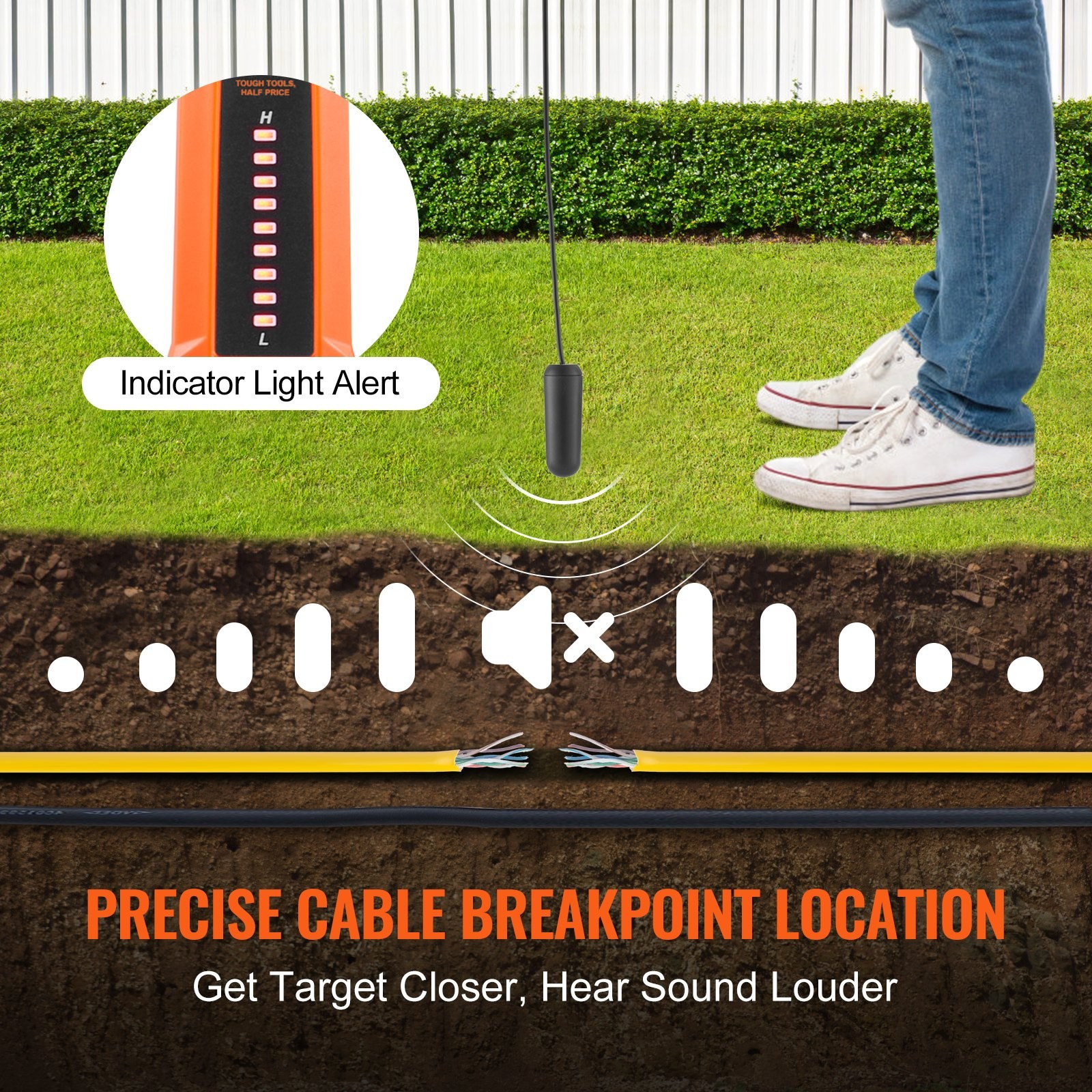 VEVOR Underground Cable Locator,3 FT Max. Detection Depth,Wire Tracer Break Dete