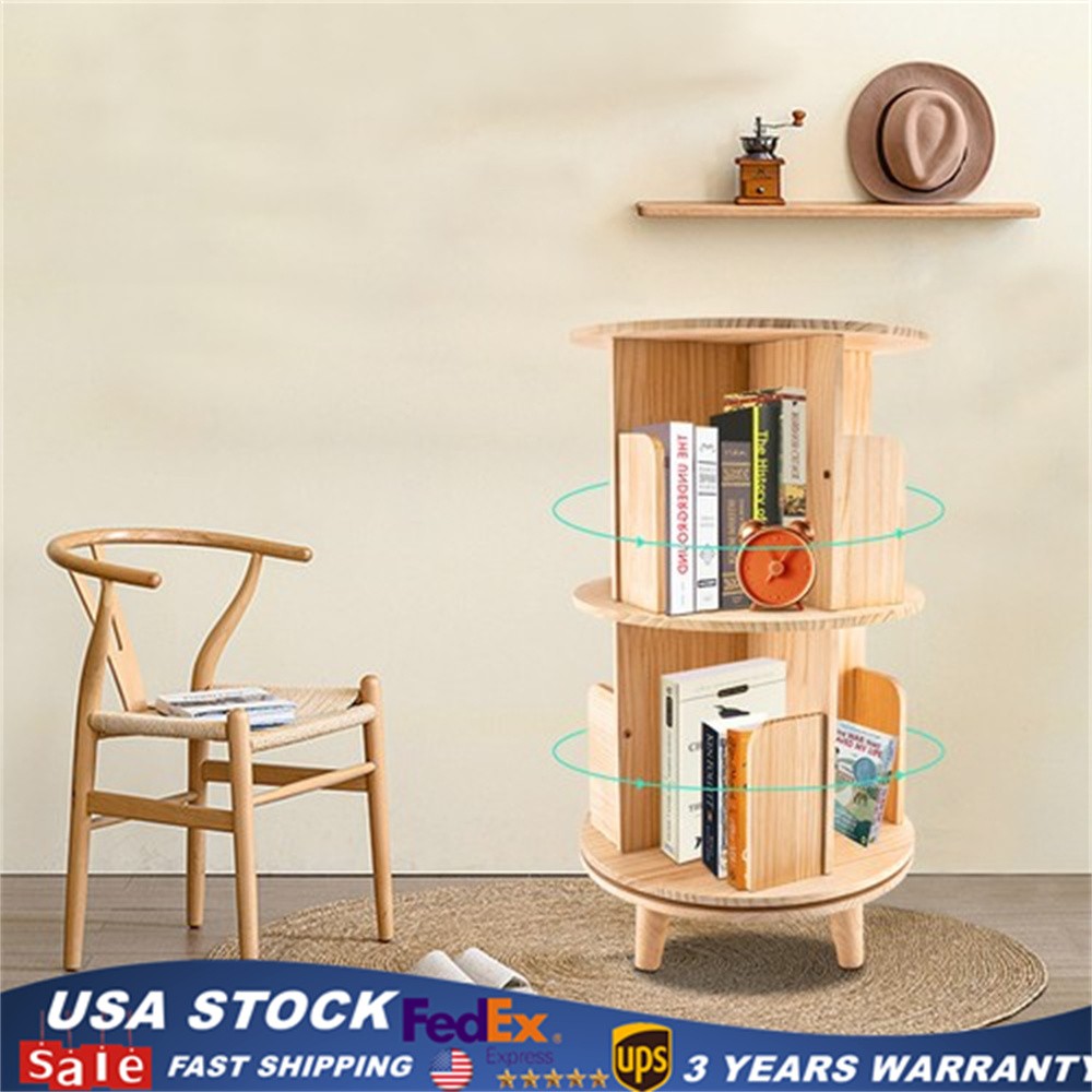 360° Rotating Bookshelf 2-Tier Bookcase Storage Shelf /Freestanding Display Rack