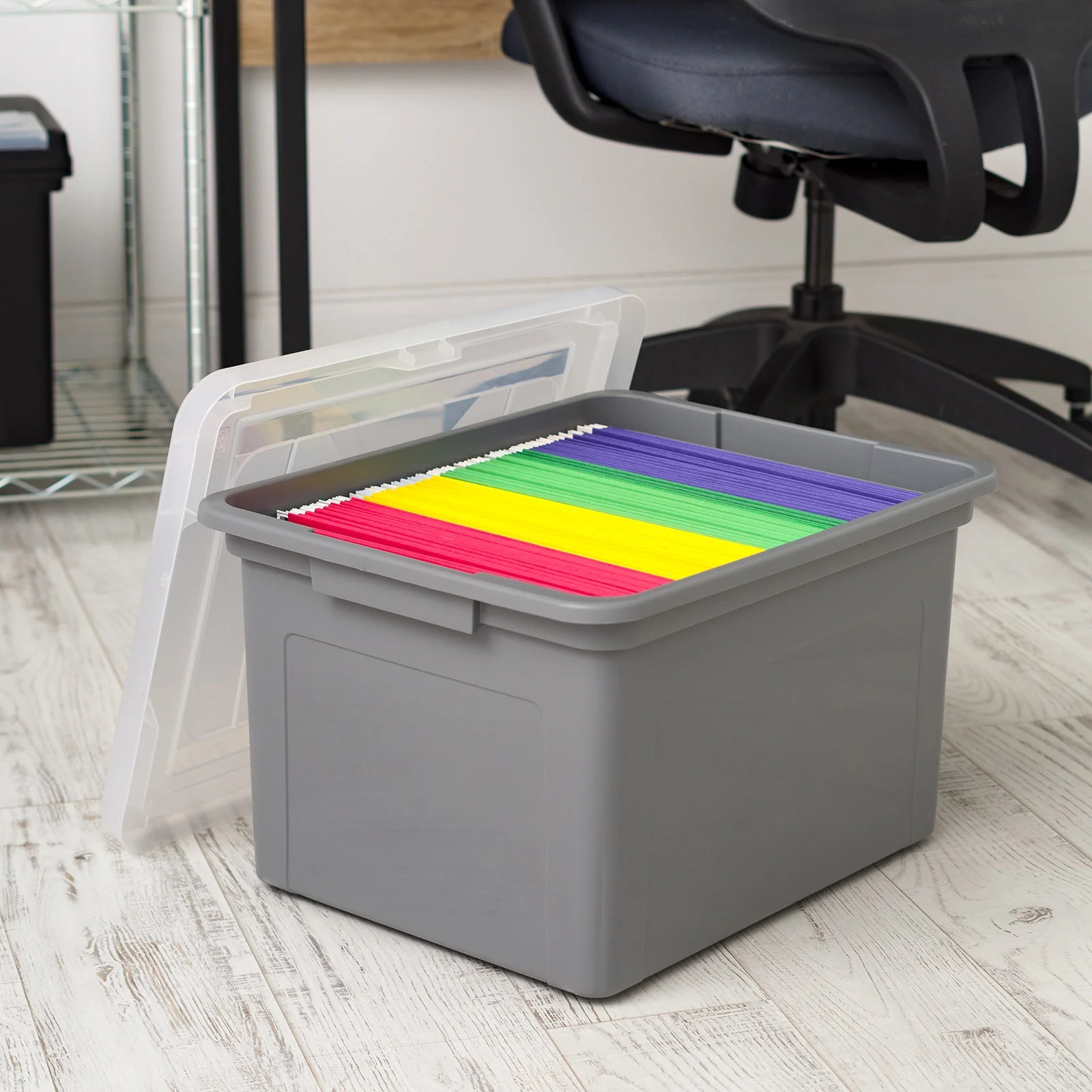 3pc Gray Plastic Storage Boxes 18×14.18×10.87 Inch IRIS