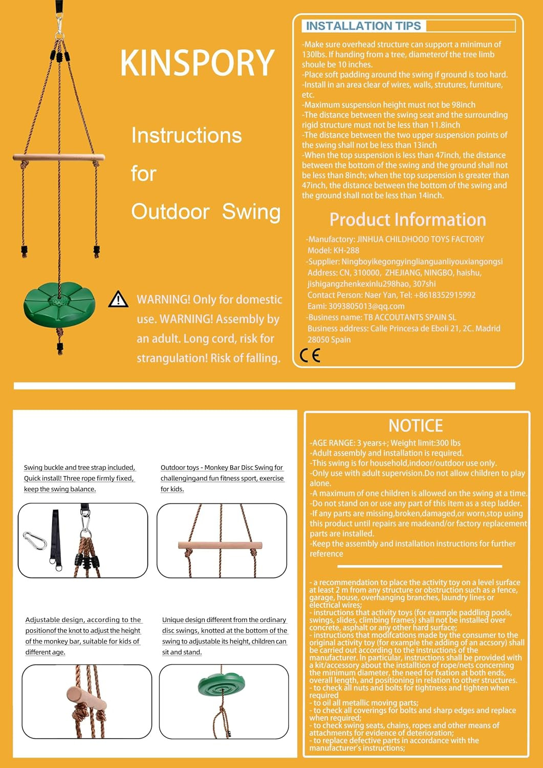 Disc Swing for Kids, Swing Set Accessories, 7FT Height Adjustable Gym Monkey Bar