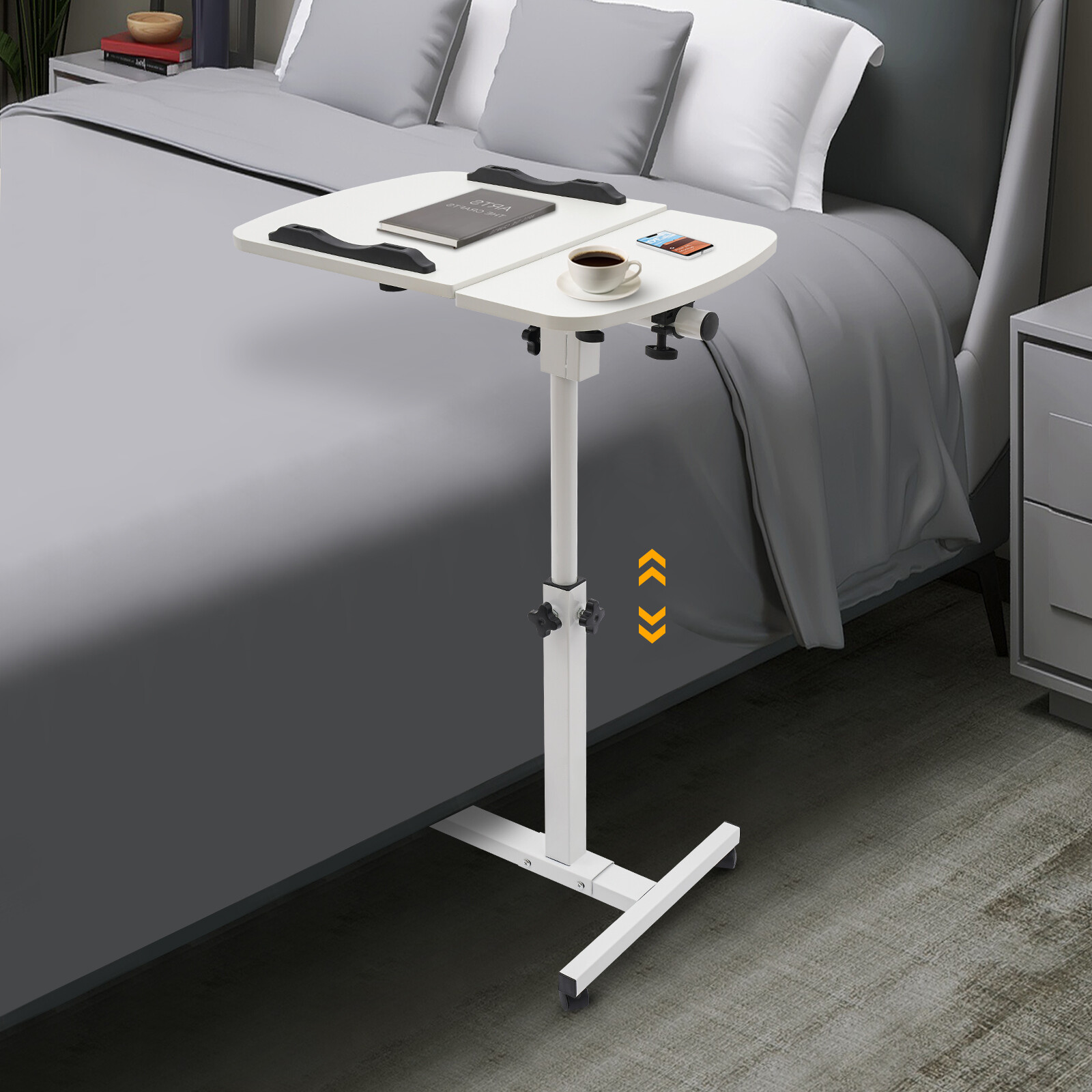 Rolling Laptop Desk Stand Sofa Table Overbed Food Tray Rack Height Adjustable