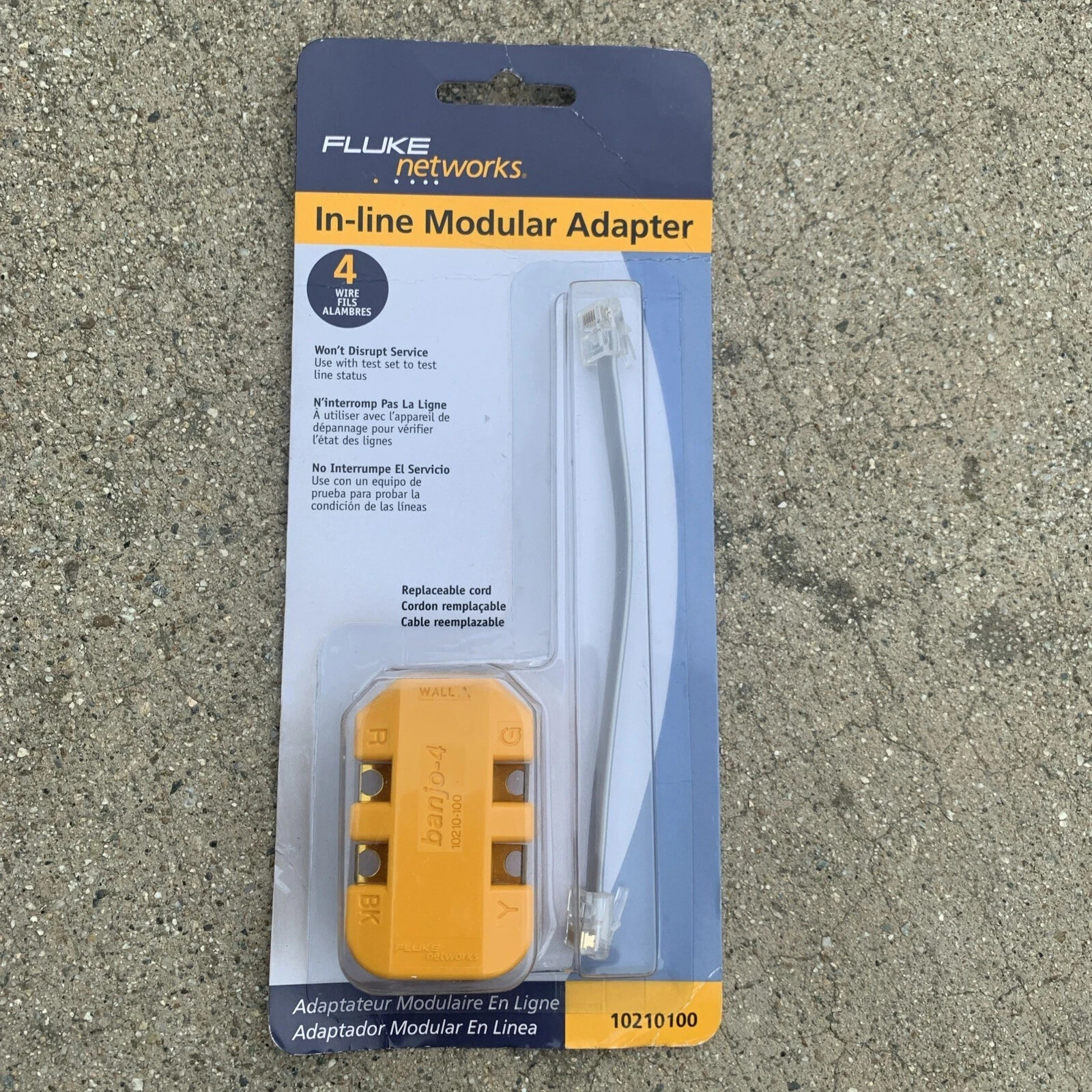 Fluke Networks 10220100 6-Wire In-Line Modular Adapter, yellow