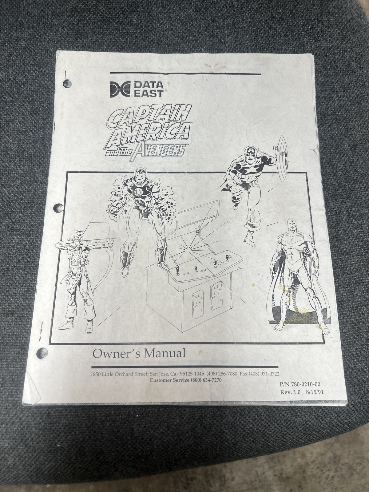 Data East CAPTAIN AMERICA AND THE AVENGERS Arcade Video Manual - good used copy