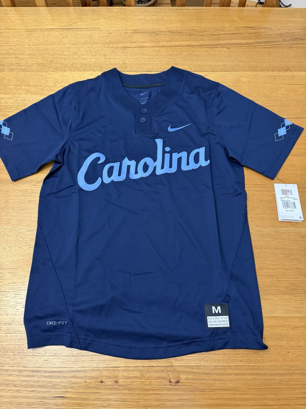 Nike Dri-FIT North Carolina Tar Heels Baseball Jersey Men's Size M Blue