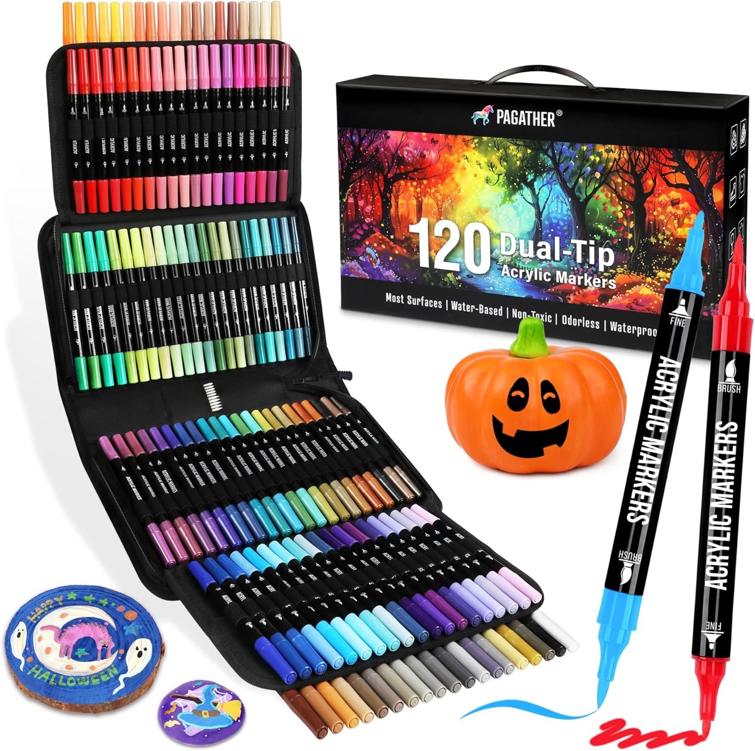 Dual Tip Fine and Brush Tips Pens Contain 24 Metallic Color