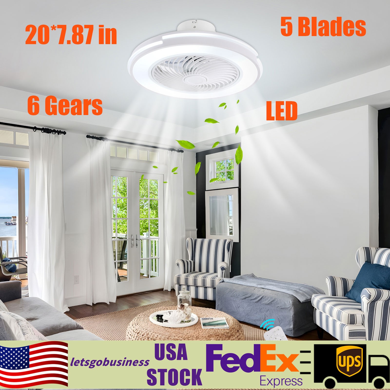 20" Modern Ceiling Fan with LED Light Chandelier Flush Mount Lamp Remote Control