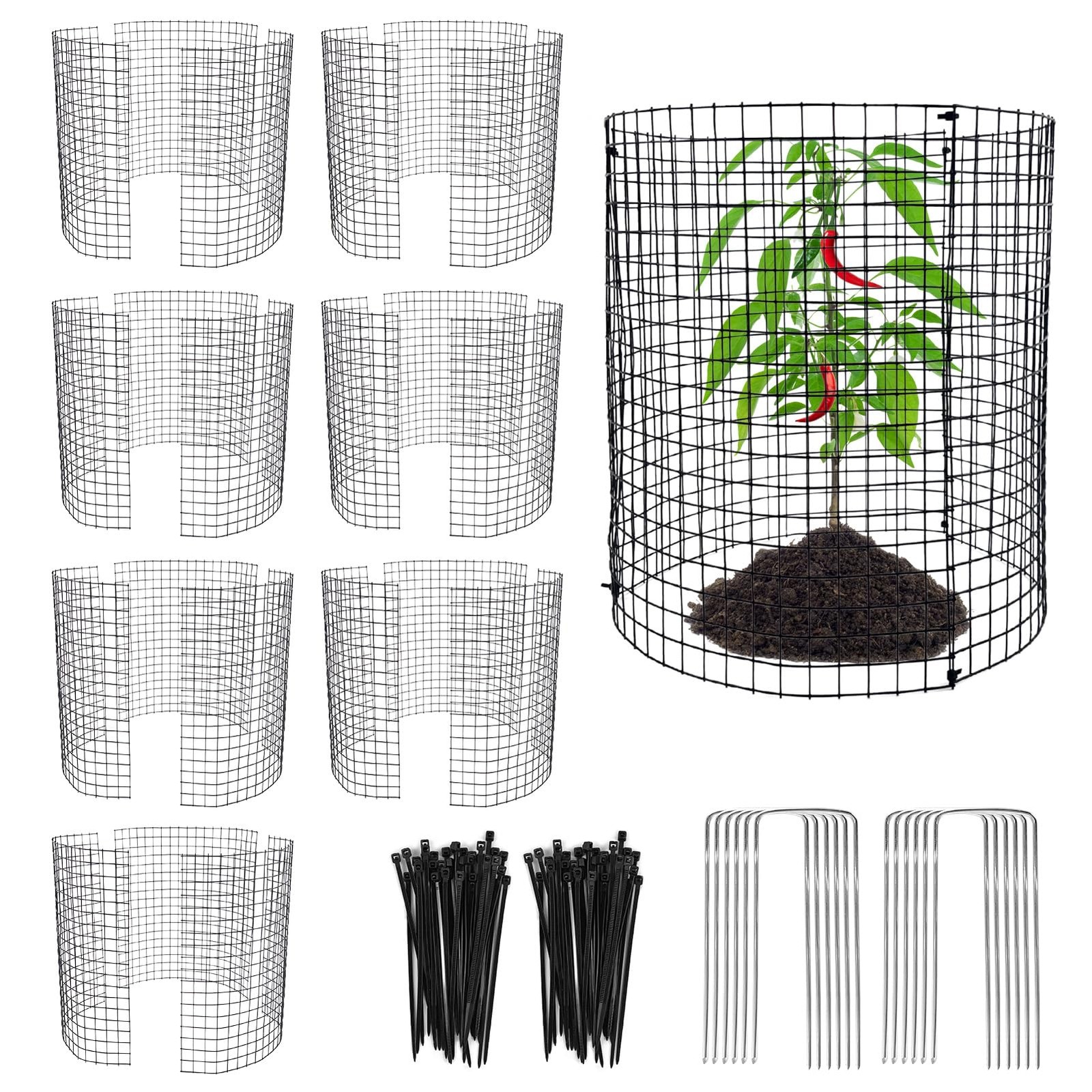 24 PCS Round Plant Protector from Animals, 8 Pack 24 Pcs Metal Mesh, Black